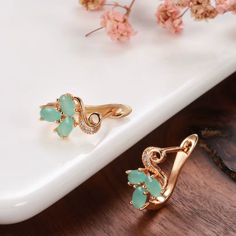 Korean Geometric Mint Green Oval Zircon Women Fashion Earrings 