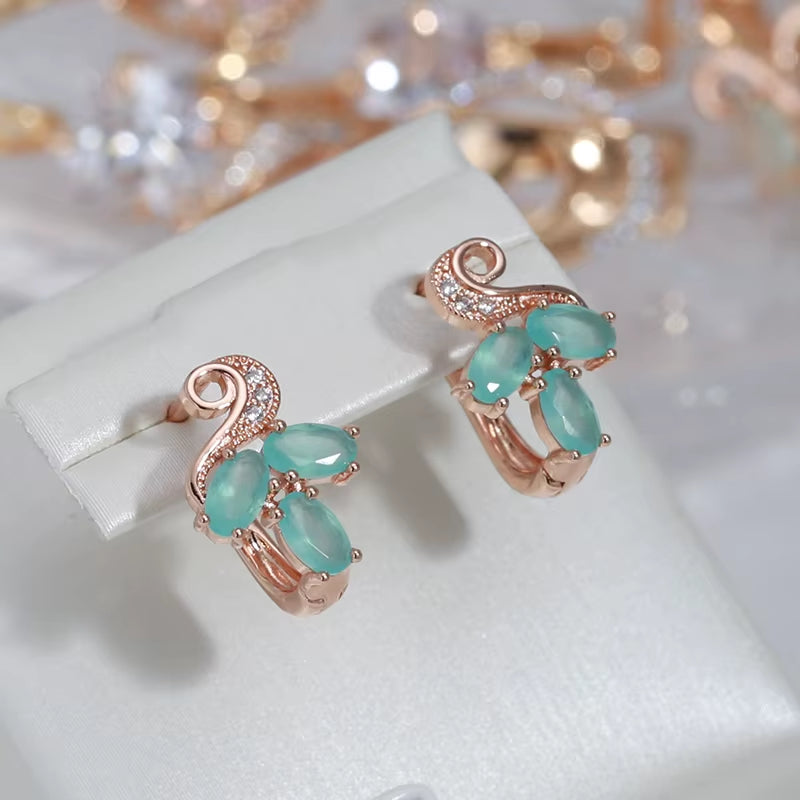 Korean Geometric Mint Green Oval Zircon Women Fashion Earrings 