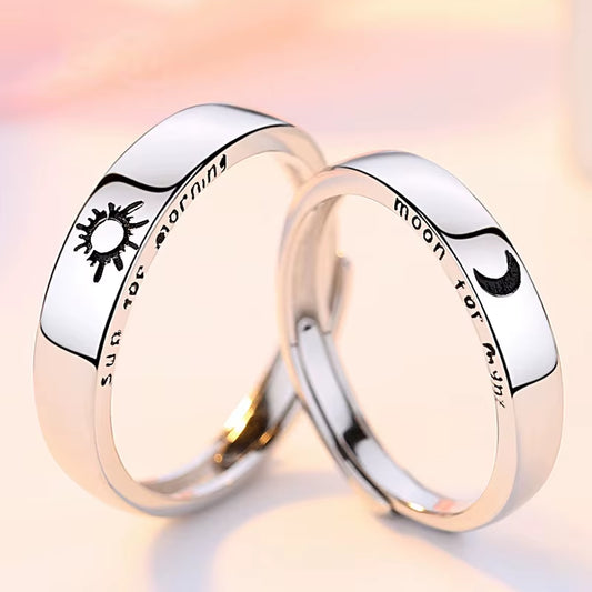Sterling Silver Rings Sun Moon Ring Shape Rings for Lovers Valentine Gift