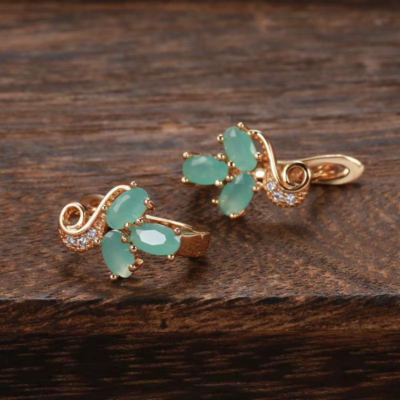 Korean Geometric Mint Green Oval Zircon Women Fashion Earrings 