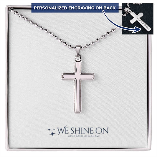 Engraved Stainless Steel Cross Necklace