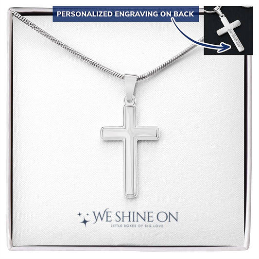 Engraved Stainless Steel Cross Necklace