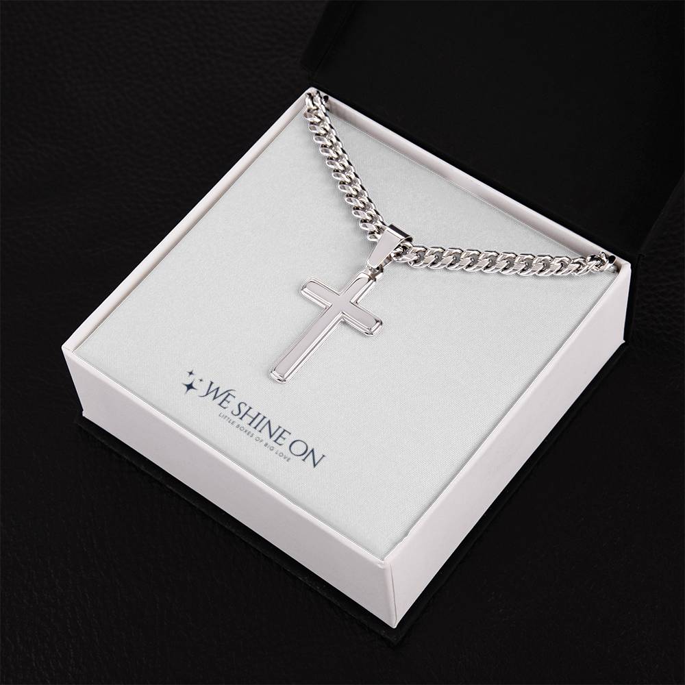 Cuban Link Chain with Engraved Artisan Cross