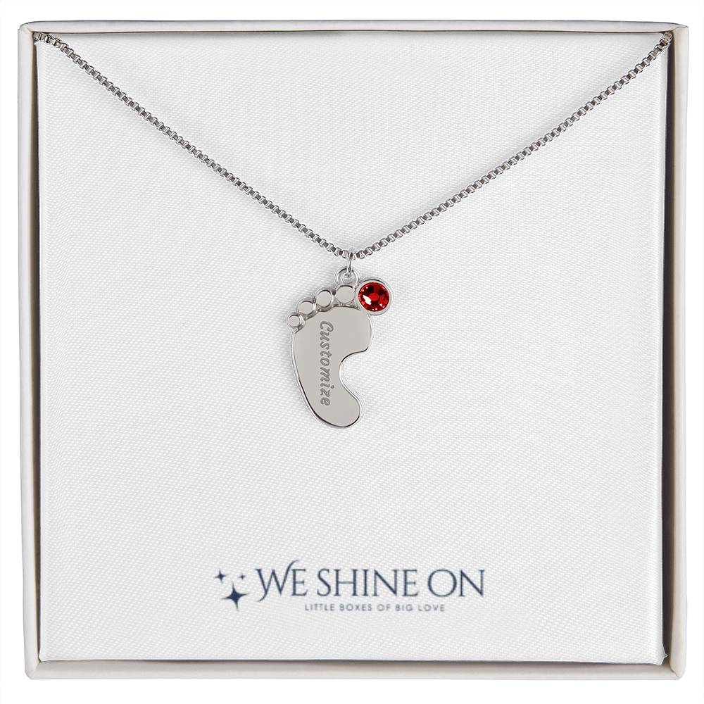Engraved Baby Feet Necklace with Birthstone