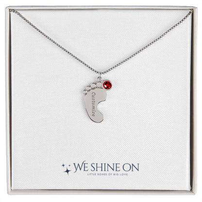 Engraved Baby Feet Necklace with Birthstone