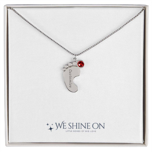 Engraved Baby Feet Necklace with Birthstone
