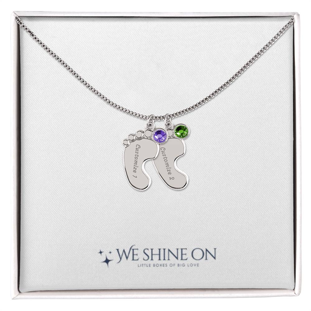 Engraved Baby Feet Necklace with Birthstone