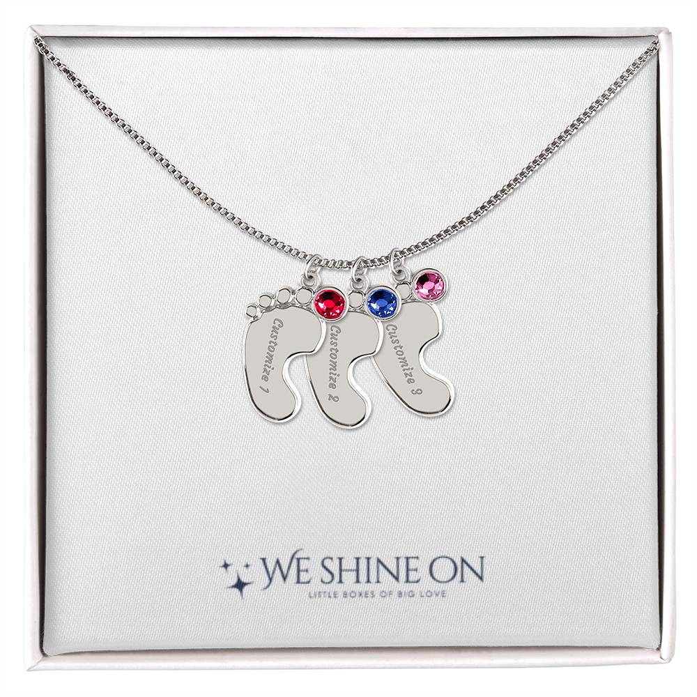 Engraved Baby Feet Necklace with Birthstone