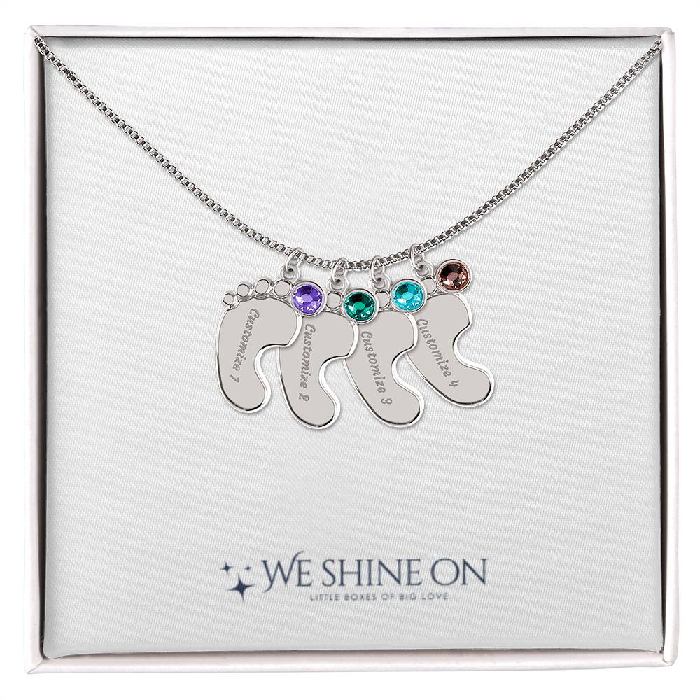 Engraved Baby Feet Necklace with Birthstone