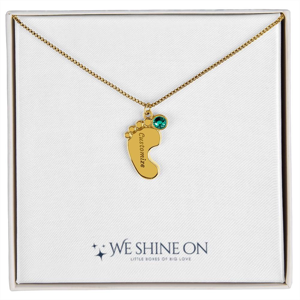 Engraved Baby Feet Necklace with Birthstone