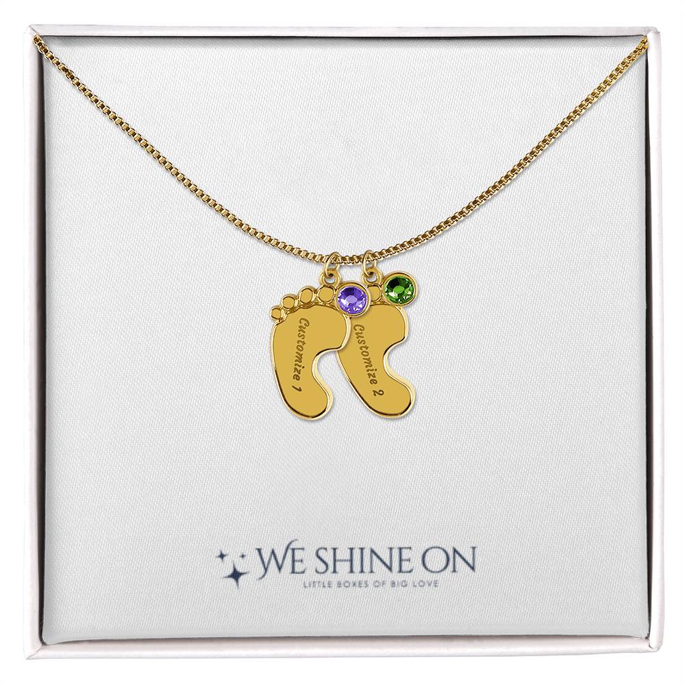 Engraved Baby Feet Necklace with Birthstone