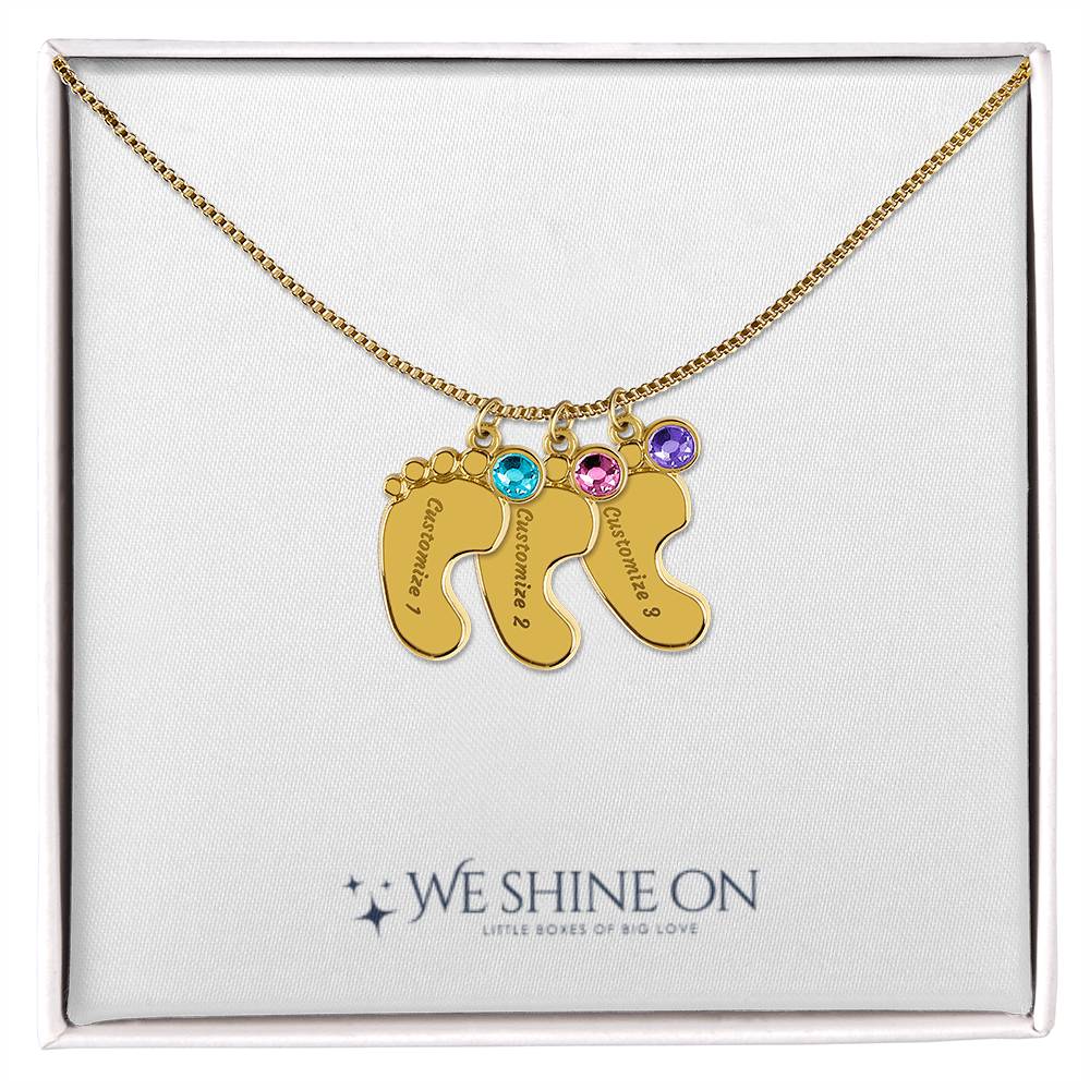 Engraved Baby Feet Necklace with Birthstone