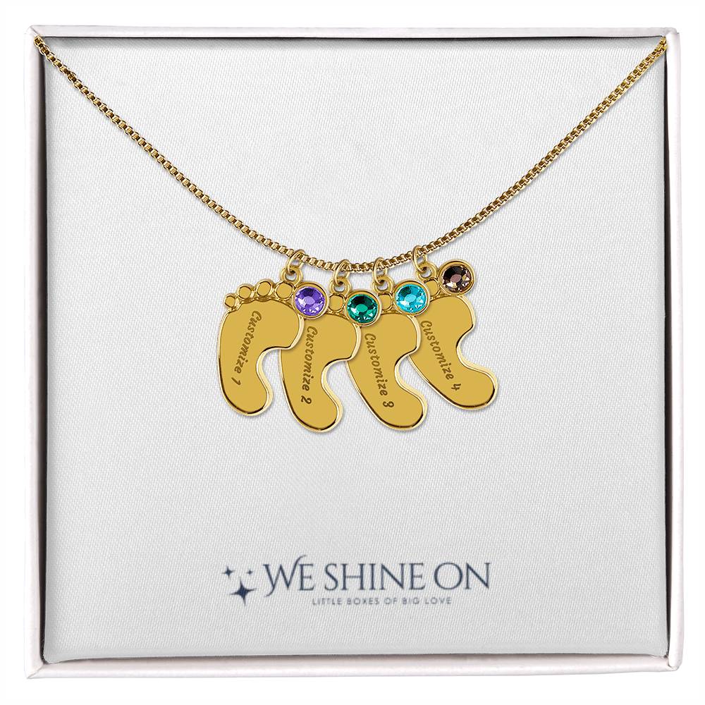 Engraved Baby Feet Necklace with Birthstone