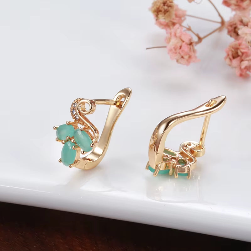 Korean Geometric Mint Green Oval Zircon Women Fashion Earrings 