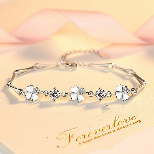 Love Clover Charm Bracelet 925 Sterling Silver Womens Girls Jewellery Gift UK