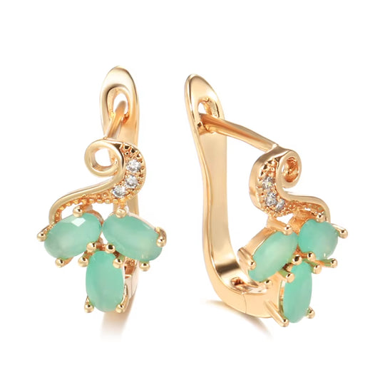 Korean Geometric Mint Green Oval Zircon Women Fashion Earrings 